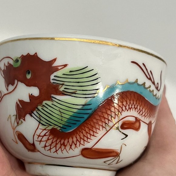 Made In Japan Painted Dragon Restaurant Ware Used Sake Cup Bowl - Picture 14 of 16